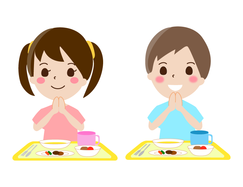 幼稚園の給食の「いただきます」のイラスト