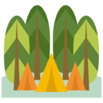 森とテントのイラスト