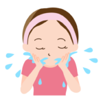 水で洗顔している女性のイラスト