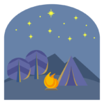 夜のキャンプと焚火のイラスト