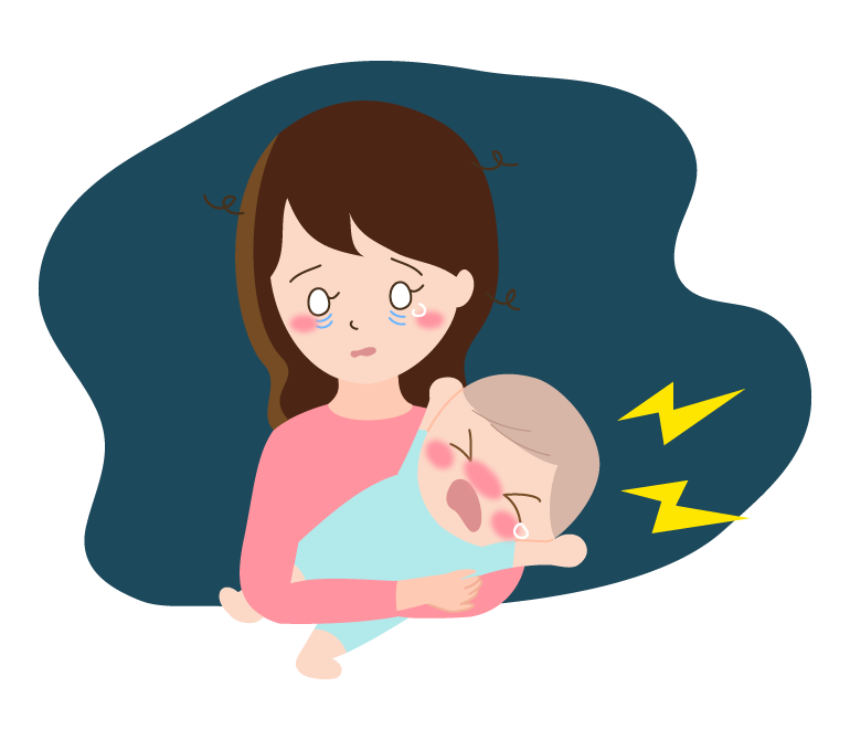 夜泣きする赤ちゃんとママのイラスト