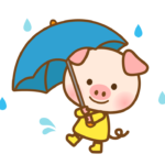 雨の日に傘をさすブタさんのイラスト