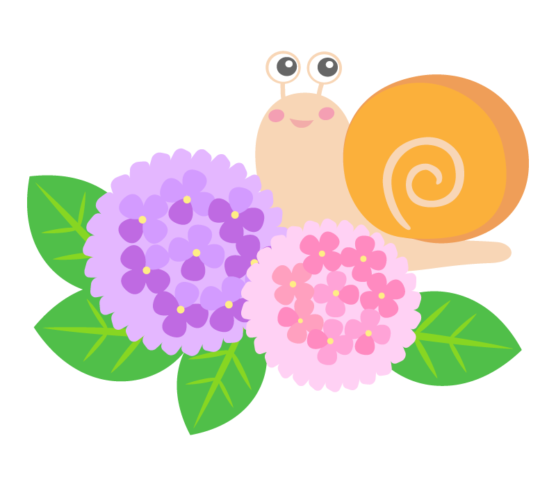 カタツムリと紫陽花のイラスト