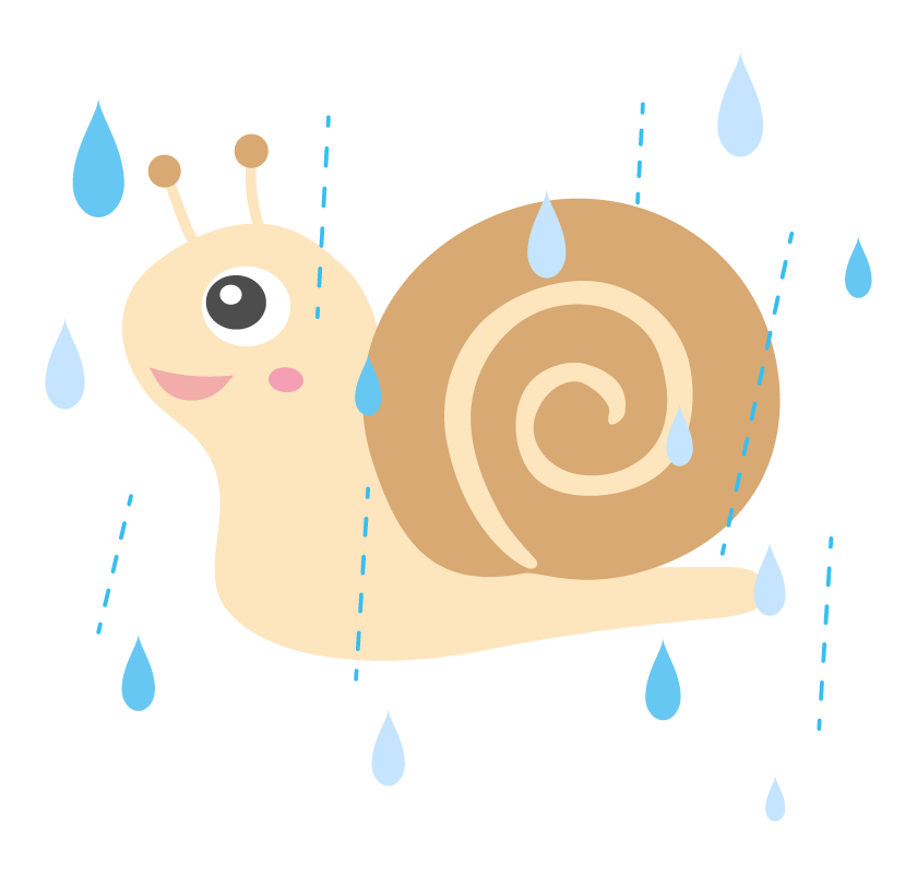 かわいいカタツムリと雨のイラスト