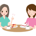 お茶しながら女性同士で会話しているイラスト
