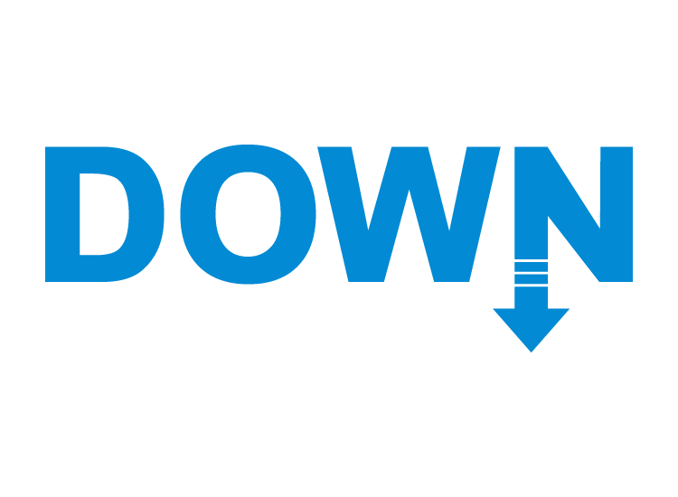 「DOWN」（ダウン）の文字イラスト