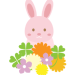 かわいいウサギと花のイラスト