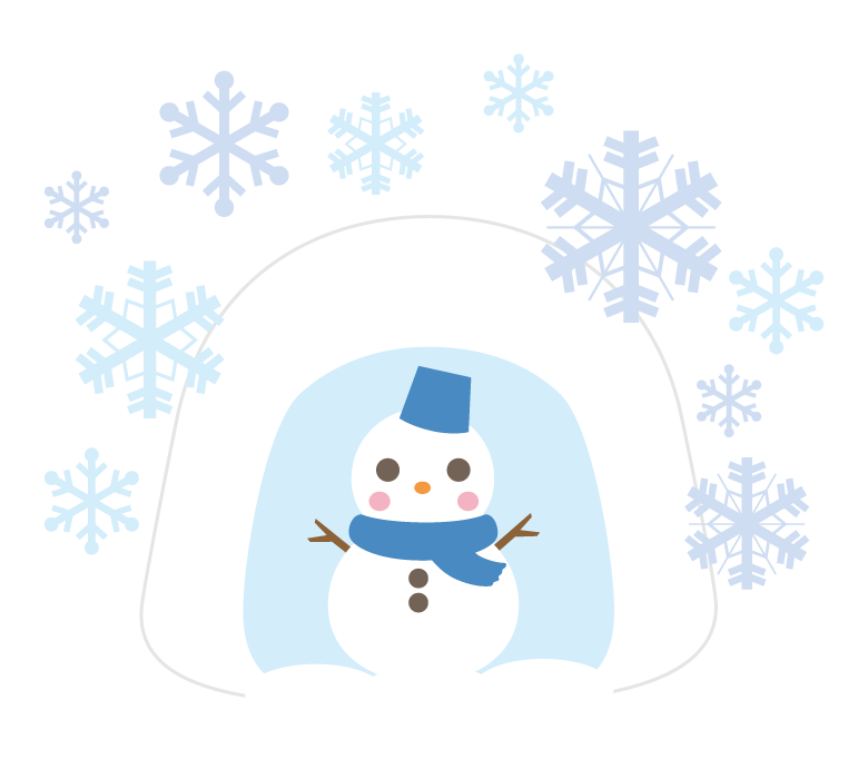 かまくらとかわいい雪だるまのイラスト