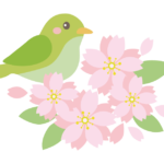 桃の花とかわいい鶯（うぐいす）のイラスト