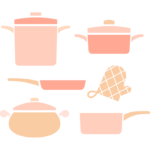 いろいろな鍋や調理道具のイラスト