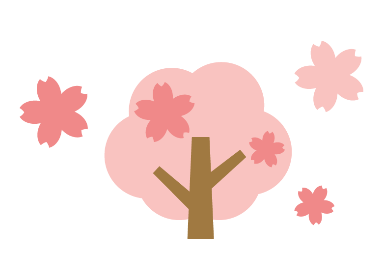 かわいい桜の木と花びらのイラスト