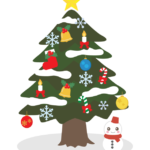 クリスマスツリーと雪だるまのイラスト