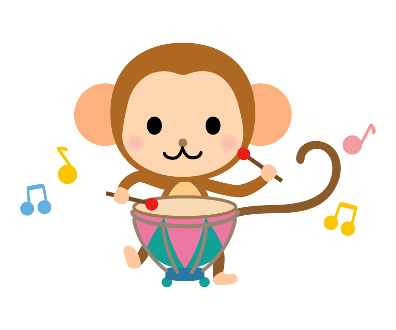 ティンパニーを弾くかわいいお猿さんのイラスト