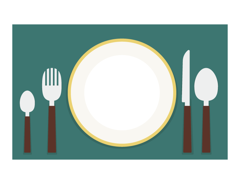 テーブル／お皿／ナイフ／フォークのイラスト