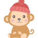 毛糸の帽子をかぶったかわいいお猿さんのイラスト
