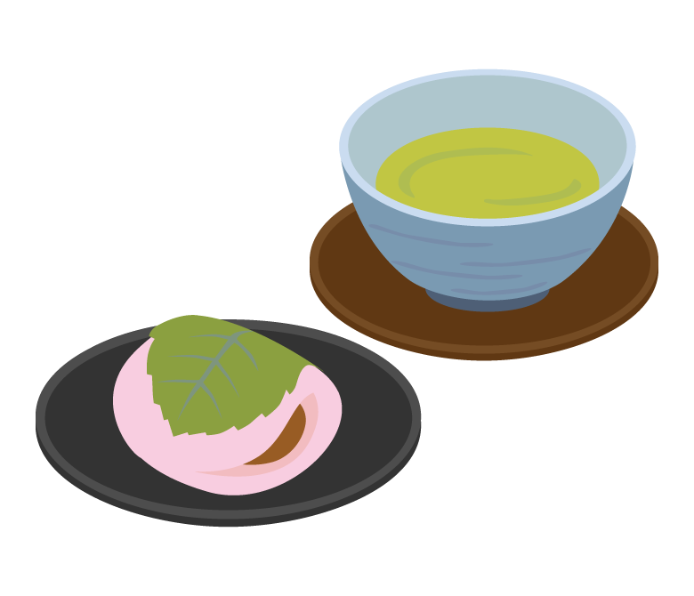 桜もちとお茶のイラスト