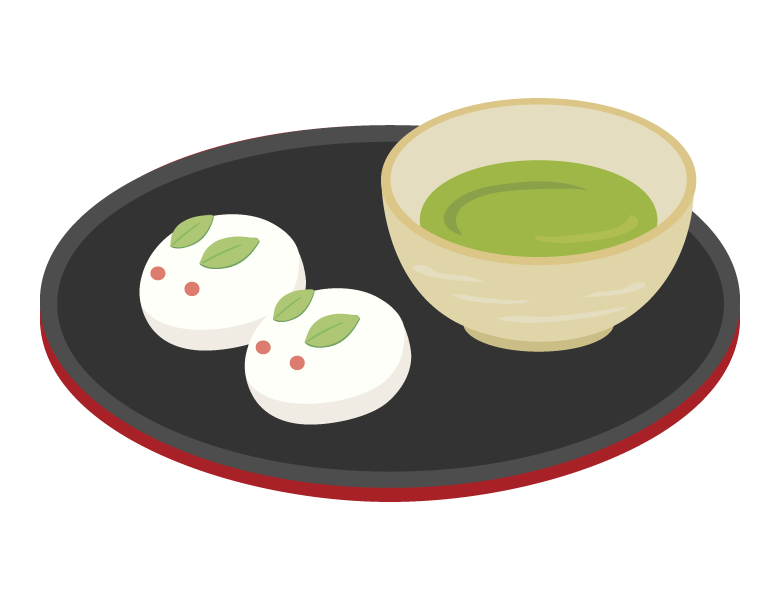うさぎの和菓子とお茶のイラスト
