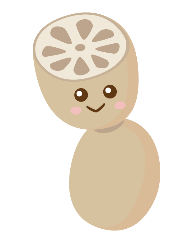 かわいいレンコン（蓮根）のキャラクターのイラスト