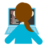 PC操作／プログラミングをしている女性の後ろ姿のイラスト