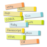 プログラム言語と付箋のイラスト