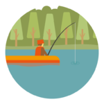 ボートの上で釣りをする人のイラスト