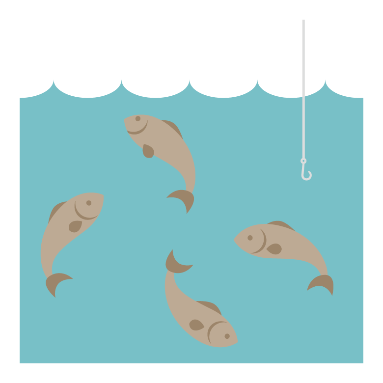 釣り針と水中の魚たちのイラスト04