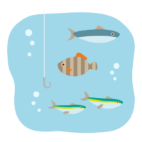 釣り針と水中の魚たちのイラスト02