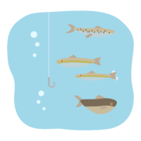 釣り針と水中の魚たちのイラスト03
