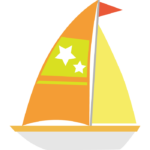 オレンジの帆のヨットのイラスト