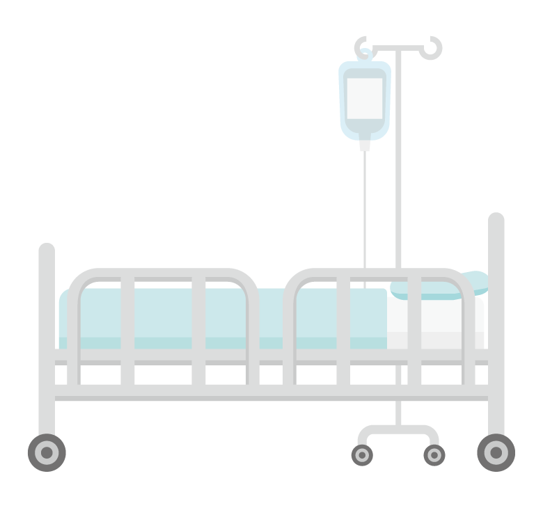 病院のベッドと点滴のイラスト