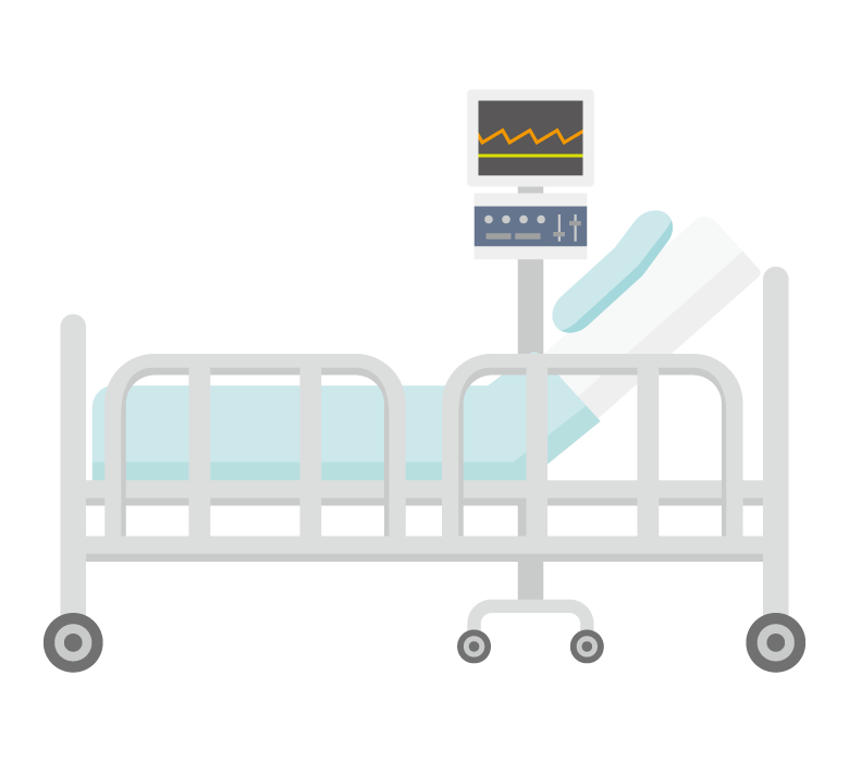 病院のベッドと医療機器のイラスト