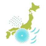 日本列島と台風のイラスト