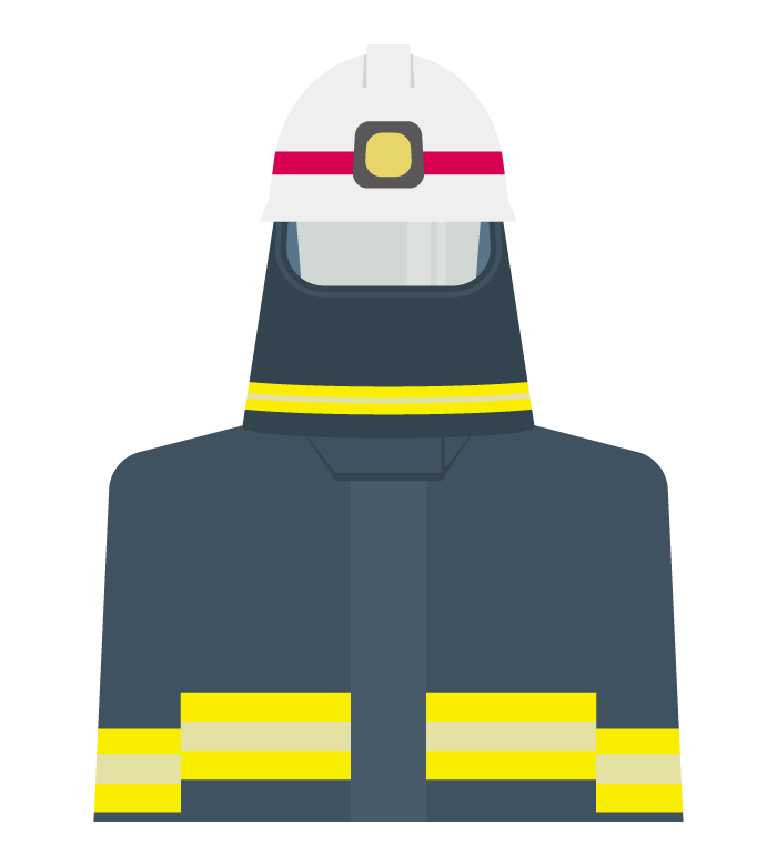 黒い防火服を着た消防隊員のイラスト