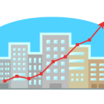 建物の価格上昇グラフのイラスト