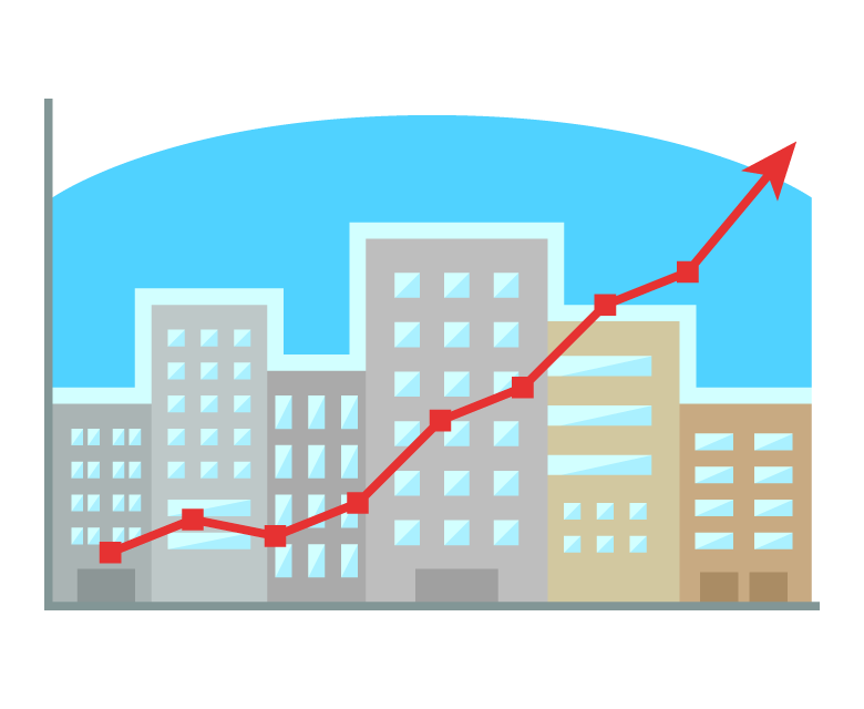 建物の価格上昇グラフのイラスト