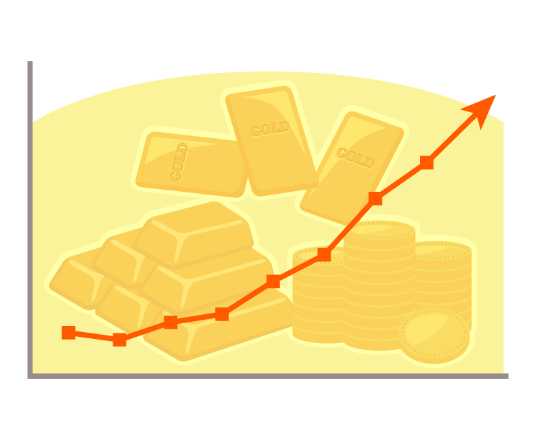 金相場の価格上昇グラフのイラスト