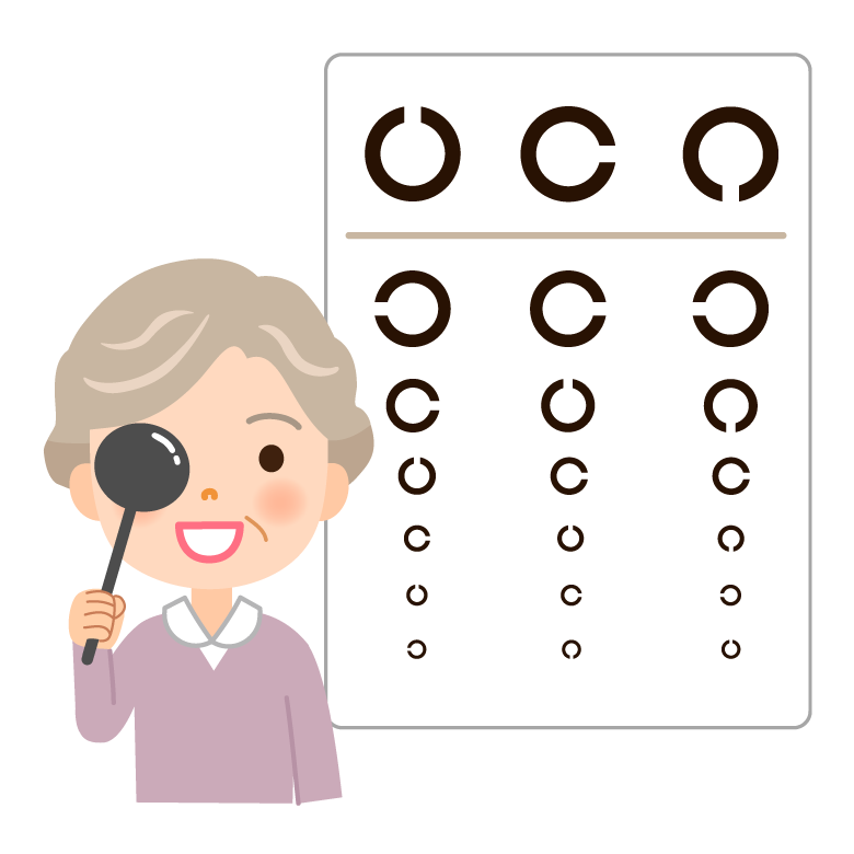 視力検査をするおばあちゃんのイラスト