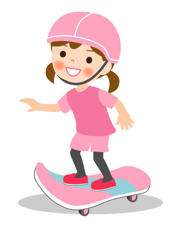 子どものスケートボード／女の子のイラスト