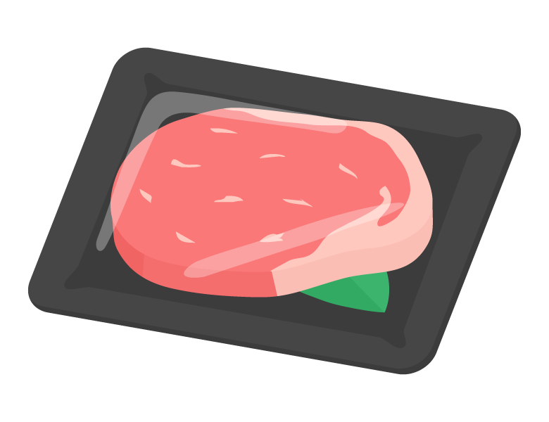パック詰め／ステーキ肉のイラスト