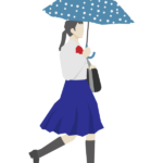 傘をさして歩く女子学生のイラスト