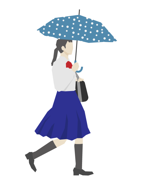 傘をさして歩く女子学生のイラスト