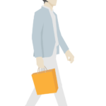 買い物袋を持って歩く男性のイラスト
