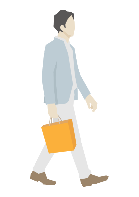 買い物袋を持って歩く男性のイラスト