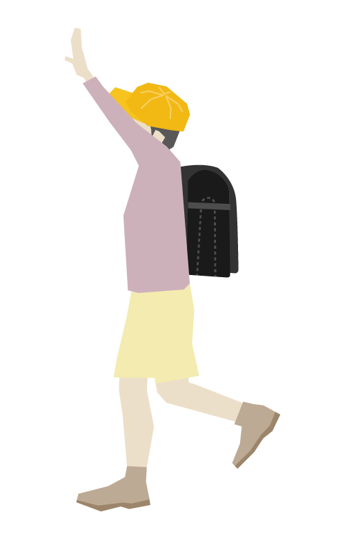 手を挙げて歩いている男の子の小学生のイラスト