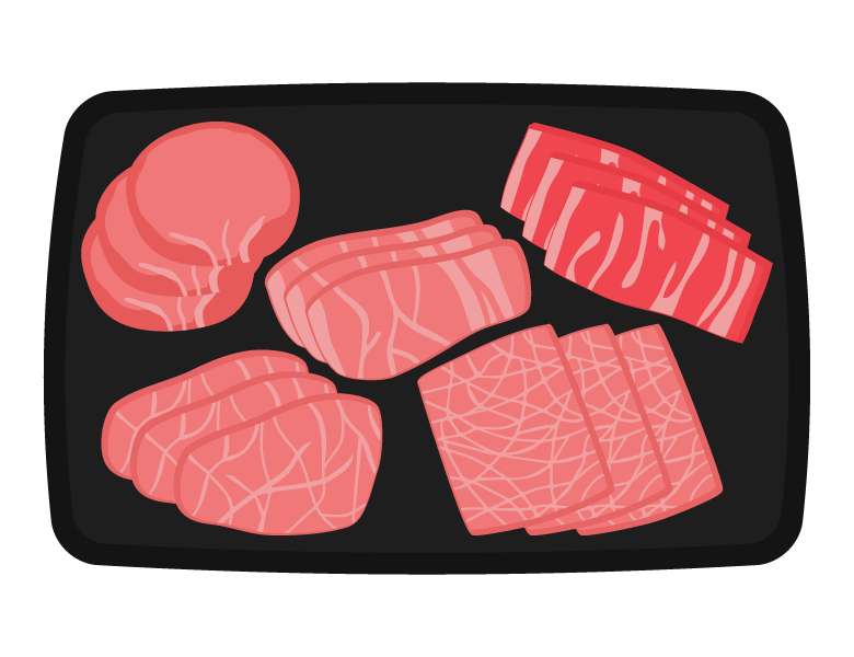 焼肉／いろいろな部位のお肉のセットのイラスト
