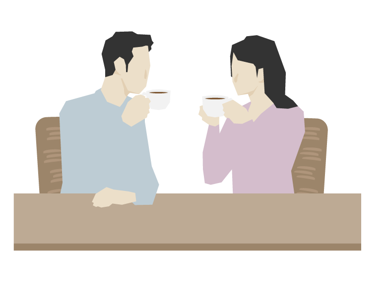 カフェでコーヒーを飲むカップルのイラスト