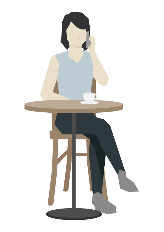カフェで電話をしている女性のイラスト