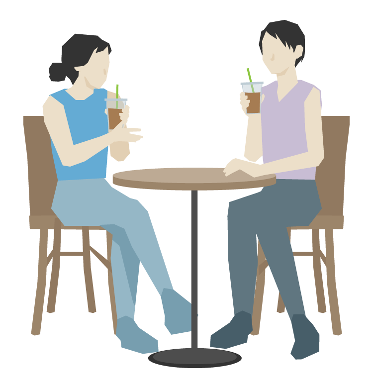 カフェで座ってコーヒーを飲む二人の女性のイラスト