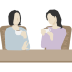 カフェでコーヒーを飲む二人の女性のイラスト