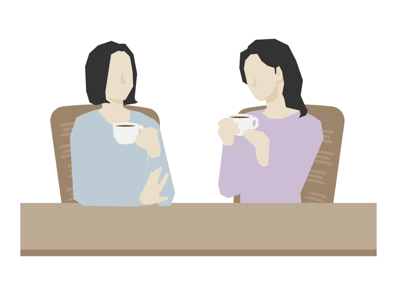 カフェでコーヒーを飲む二人の女性のイラスト